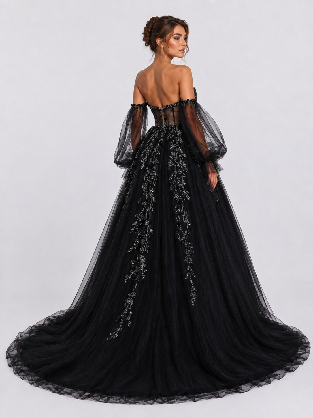 Elegant Off-the-Shoulder Beaded Lace Applique A-Line Wedding Dress with Chapel Train