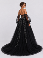 Elegant Off-the-Shoulder Beaded Lace Applique A-Line Wedding Dress with Chapel Train