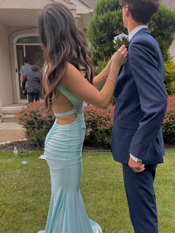 Yellow Mermaid Unique Open Back Long Prom Dress