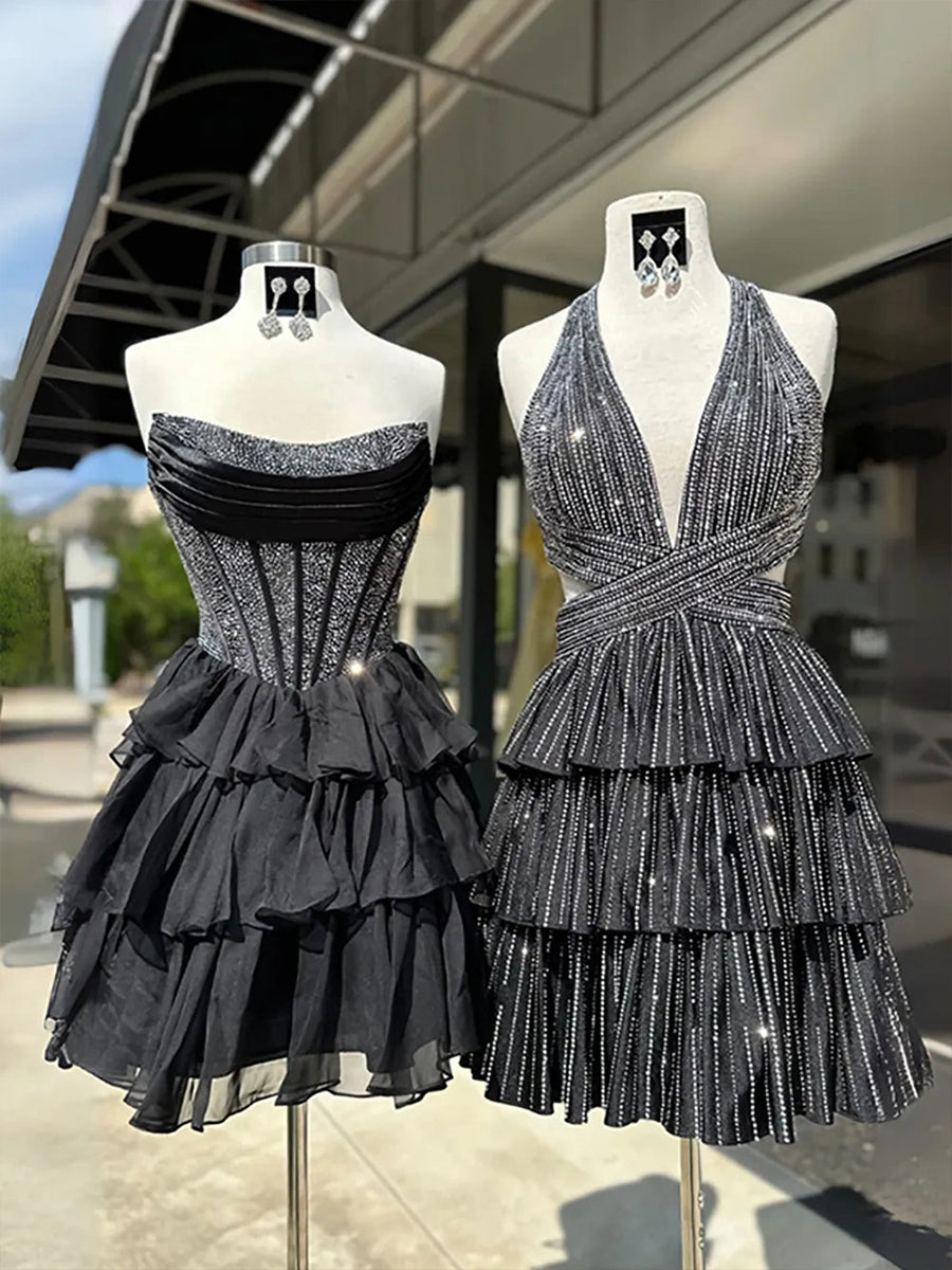 Strapless Beaded Short Homecoming Dress with Ruffle