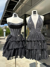 Strapless Beaded Short Homecoming Dress with Ruffle