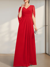 A-line V-Neck Floor-Length Chiffon Mother of the Bride Dress With Pleated
