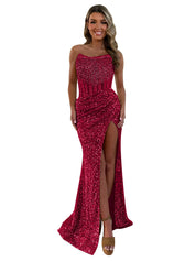 Gorgeous Sparkly Strapless Long Mermaid Prom Dress with Slit