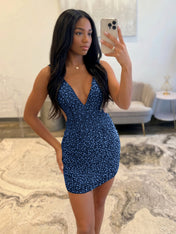 White V Neck Pearl Embellished Short Homecoming Dresses