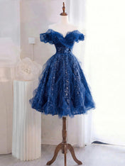 Whimsical Lavender Glitter Tulle Off-the-Shoulder Mini Homecoming Dress