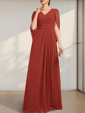 A-line V-Neck Floor-Length Chiffon Mother of the Bride Dress With Pleated