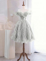 Whimsical Lavender Glitter Tulle Off-the-Shoulder Mini Homecoming Dress