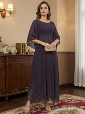 A-line Scoop Illusion Ankle-Length Lace Chiffon Mother of the Bride Dress With Sequins