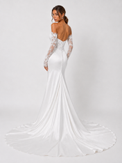 Elegant Off-the-Shoulder Lace Corset Satin Mermaid Wedding Dress with Detachable Sleeves and Chapel Train