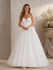Strapless Sweetheart Ball Gown with Floral Appliqué Waist Wedding Dress