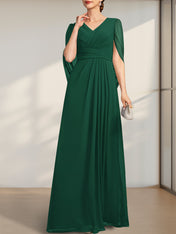 A-line V-Neck Floor-Length Chiffon Mother of the Bride Dress With Pleated