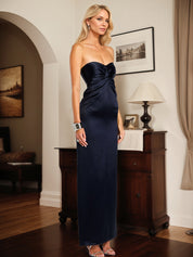 Navy Sheath/Column Sweetheart Neckline Sleeveless Satin Mother Of The Bride Dress