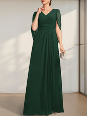 A-line V-Neck Floor-Length Chiffon Mother of the Bride Dress With Pleated