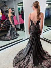 Sleek Liquid Metallic Corset Prom Dress with High Slit
