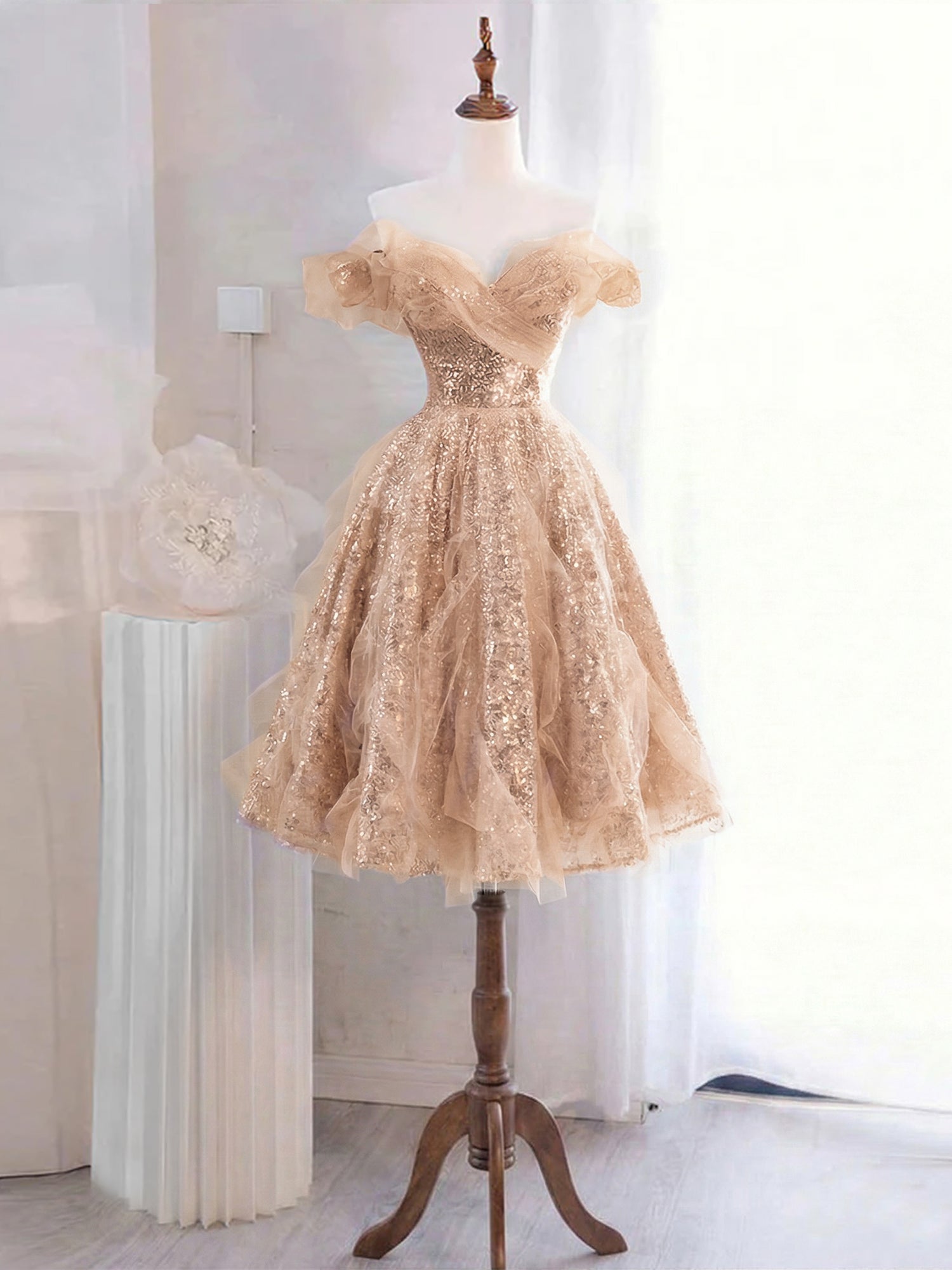 Whimsical Lavender Glitter Tulle Off-the-Shoulder Mini Homecoming Dress
