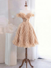 Whimsical Lavender Glitter Tulle Off-the-Shoulder Mini Homecoming Dress