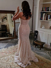 Light Blue Mermaid Spaghetti Straps Long Prom Dress with Beading