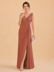 V-Neck Faux-Wrap Evening Gown with Side Draping Mother of The Bride Dresses