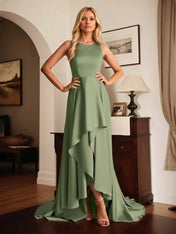 A Line Satin Scoop Neck Sleeveless asymmetrical Dress