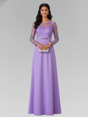 Elegant A-Line Long Lace Sleeves Gown with Beaded Waist