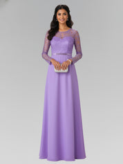 Elegant A-Line Long Lace Sleeves Gown with Beaded Waist