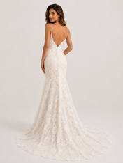 Elegant Spaghetti Strap Floral Lace Sheath Wedding Dress with Sweep Train