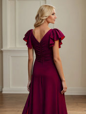 V Neck Ruched Chiffon A Line Mother of the Bride Dress