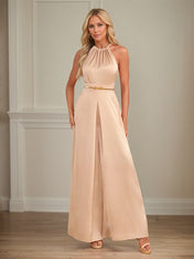 Jumpsuits Halter Floor-Length Satin Wedding Dress