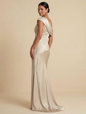 Elegant One-Shoulder Satin Mermaid Maxi Dress with Lace Waist