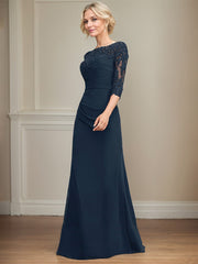A-line Scoop Floor-Length Chiffon Lace Mother of the Bride Dress With Beading Pleated Sequins