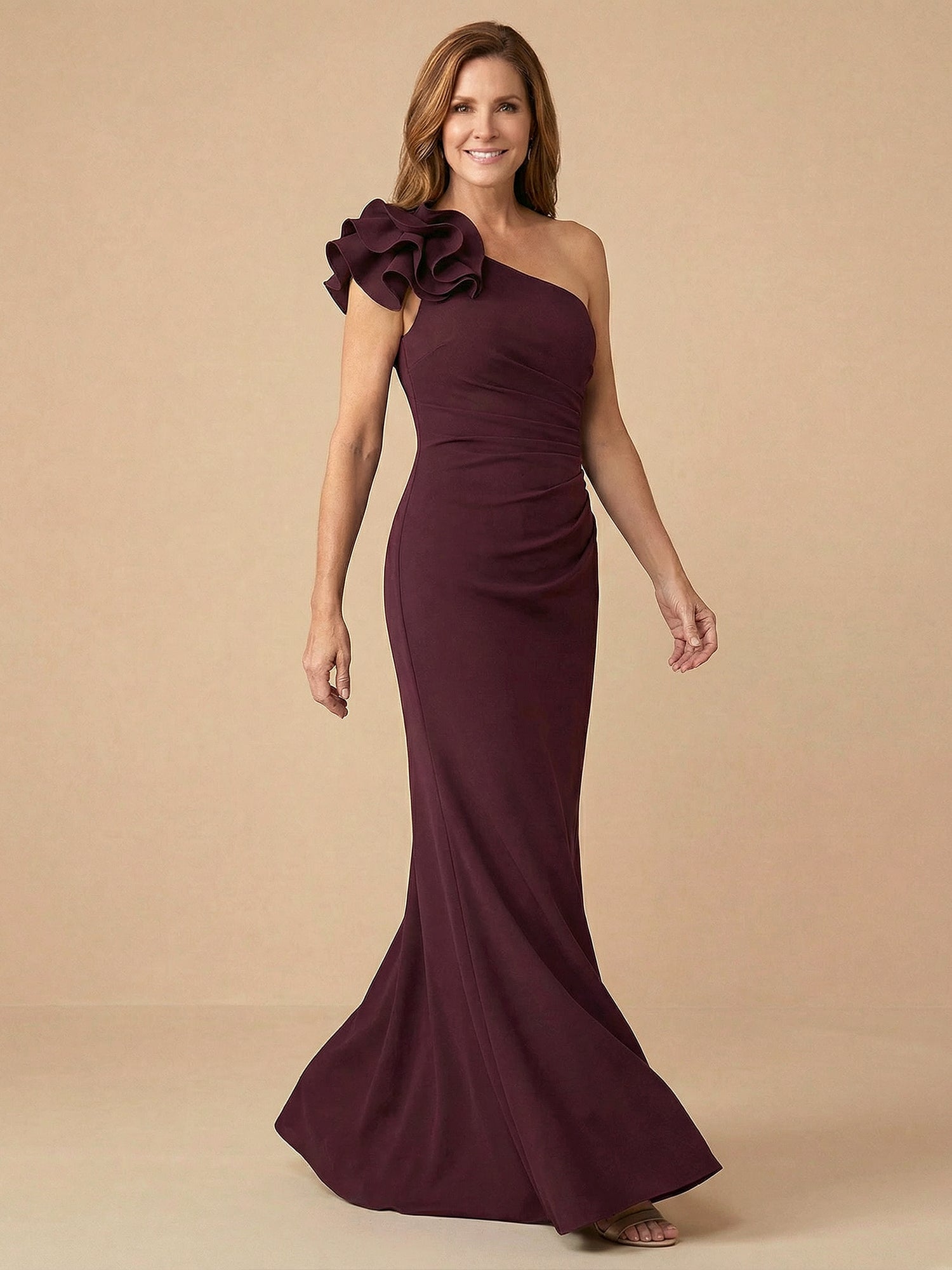 One Shoulder 3D Flower Satin Mermaid Mother of the Bride Dress