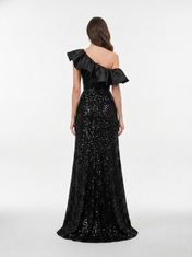 Sequin Sheath One Shoulder Floor-Length Evening Dresses with Ruffles