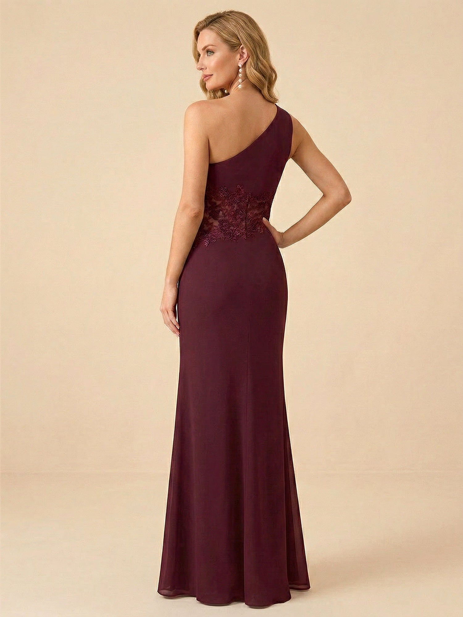 One-Shoulder Lace Waist Mermaid/Trumpet Formal Mother of the Bride Dress