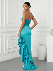 Blue Sweetheart Mermaid Tiered Maxi Dress with Ruffle