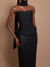 Off-Shoulder Bandage Top & Sequin Midi Skirt Set