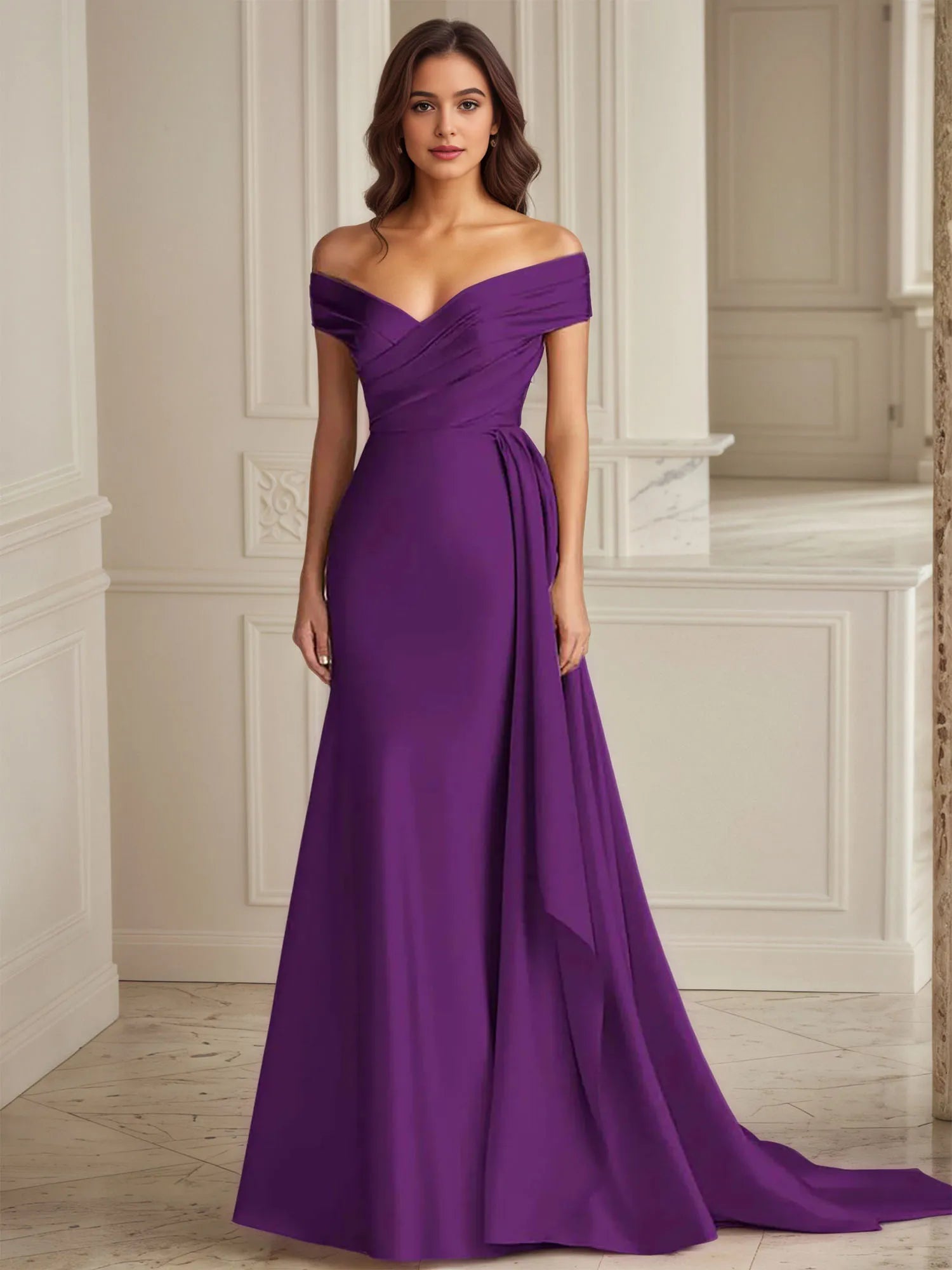 Mermaid Off The Shoulder Ruched Long Formal Dress