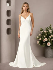 White Mermaid Lace Stretch Satin Wedding Dress