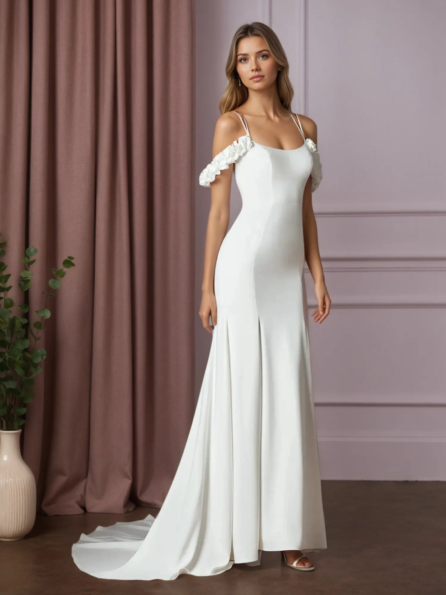 White Mermaid Convertible Crepe Back Satin Dress