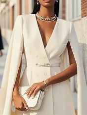 White Buckle Blazer V Neck Sleeveless A-Line Mini Homecoming Dress