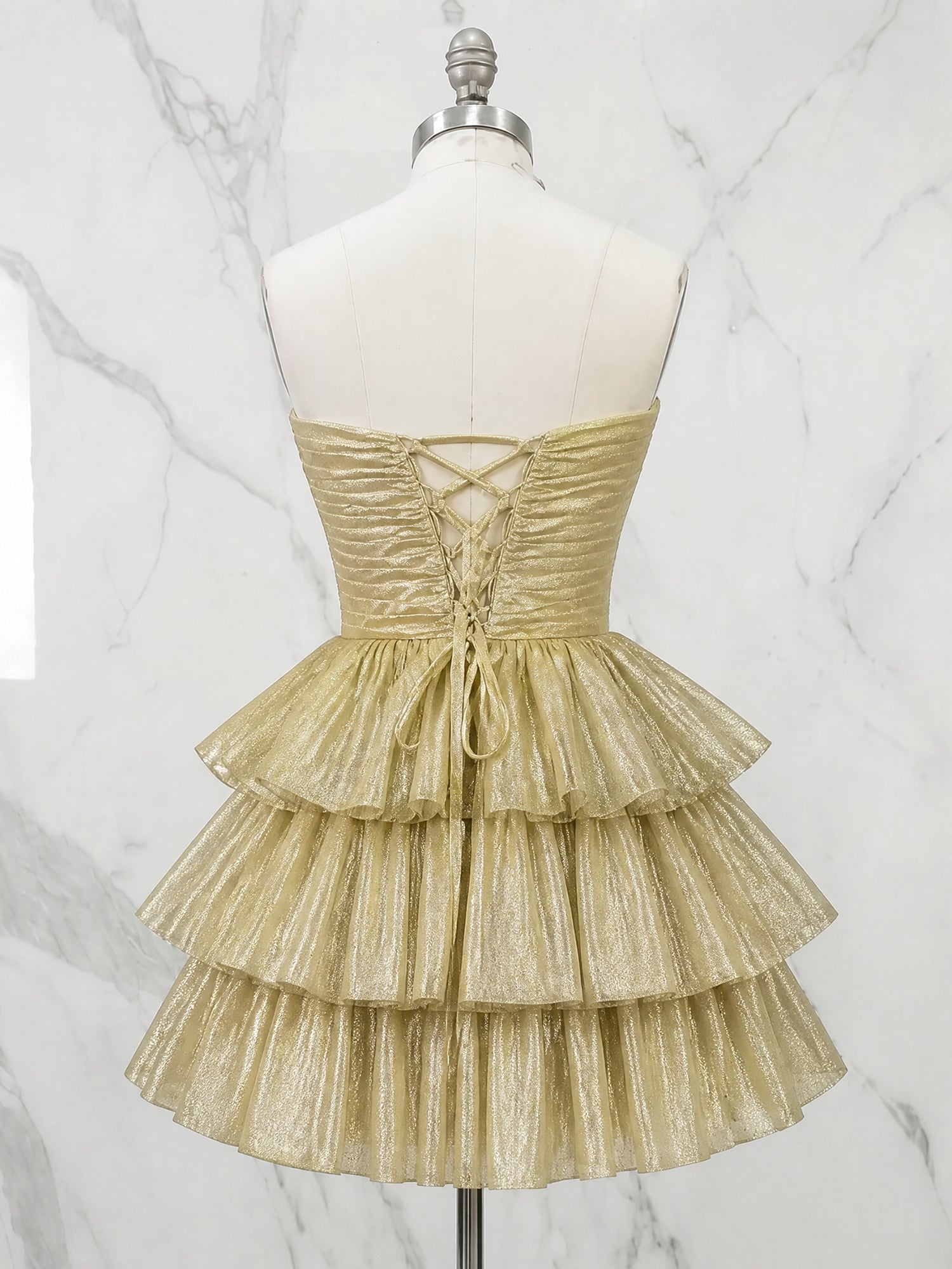 Sweetheart Twist-Front Pleated Homecoming Mini Dress with Tiered Ruffles