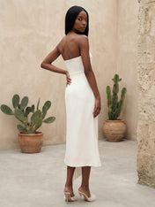 White Strapless Mermaid Satin Evening Dress with Pleat