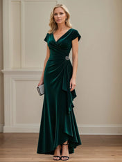 Ruched A Line V Neck Asymmetrical Mother of the Bride Dress