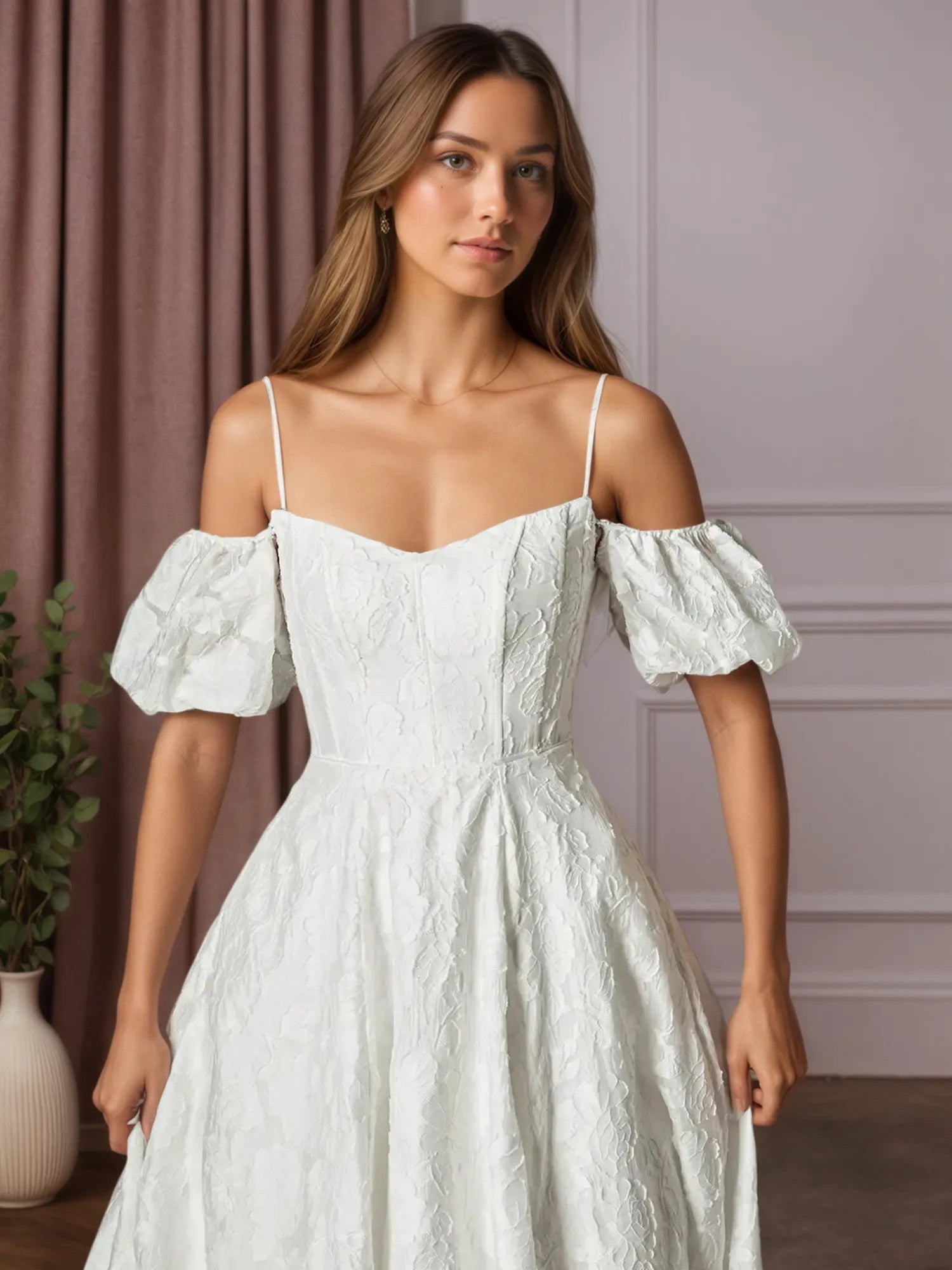 White Ball-Gown Sweetheart Neckline Floral Burnout Jacquard Wedding Dress