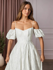 White Ball-Gown Sweetheart Neckline Floral Burnout Jacquard Wedding Dress