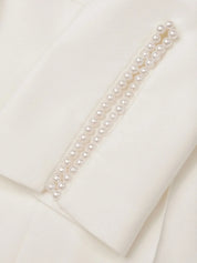 Women White Imitation Pearls Slit Boat Neck Half Sleeve Dressy Jumpsuit