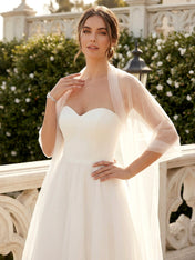 White Sweetheart Tea Length A Line Maxi Gown with Scarf