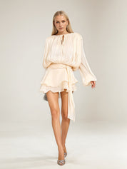Balloon sleeve Ruffle mini dress