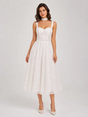 Sweetheart Wide Strap Corset A-Line Tea-Length Wedding Dress