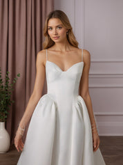 White A Line Strapless Satin Wedding Dress