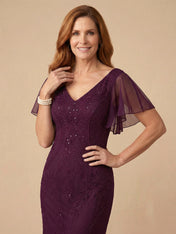 Trumpet/Mermaid V Neck Floor-Length Mother of the Bride Dress With Cascading Ruffles